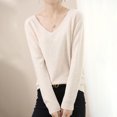 thumbnail image 1 of Suéter de cuello en V para mujer, suéter suelto de color sólido, jersey sencillo, camisa base, ropa exterior, otoño nuevo, suéter de manga larga, top corto, 1 of 6