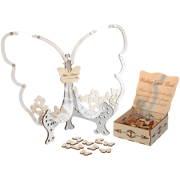 1 Set Butterfly Guest Book Alternative, Small Wooden Butterflies with Box for Parties, Celebration