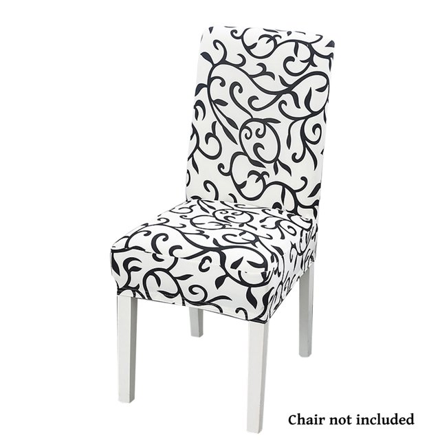 Funda para silla Funda con estampado elástico Funda lavable Protector de silla Funda de asiento universal para hotel en casa, Blanco Negro kenally HA003278-01