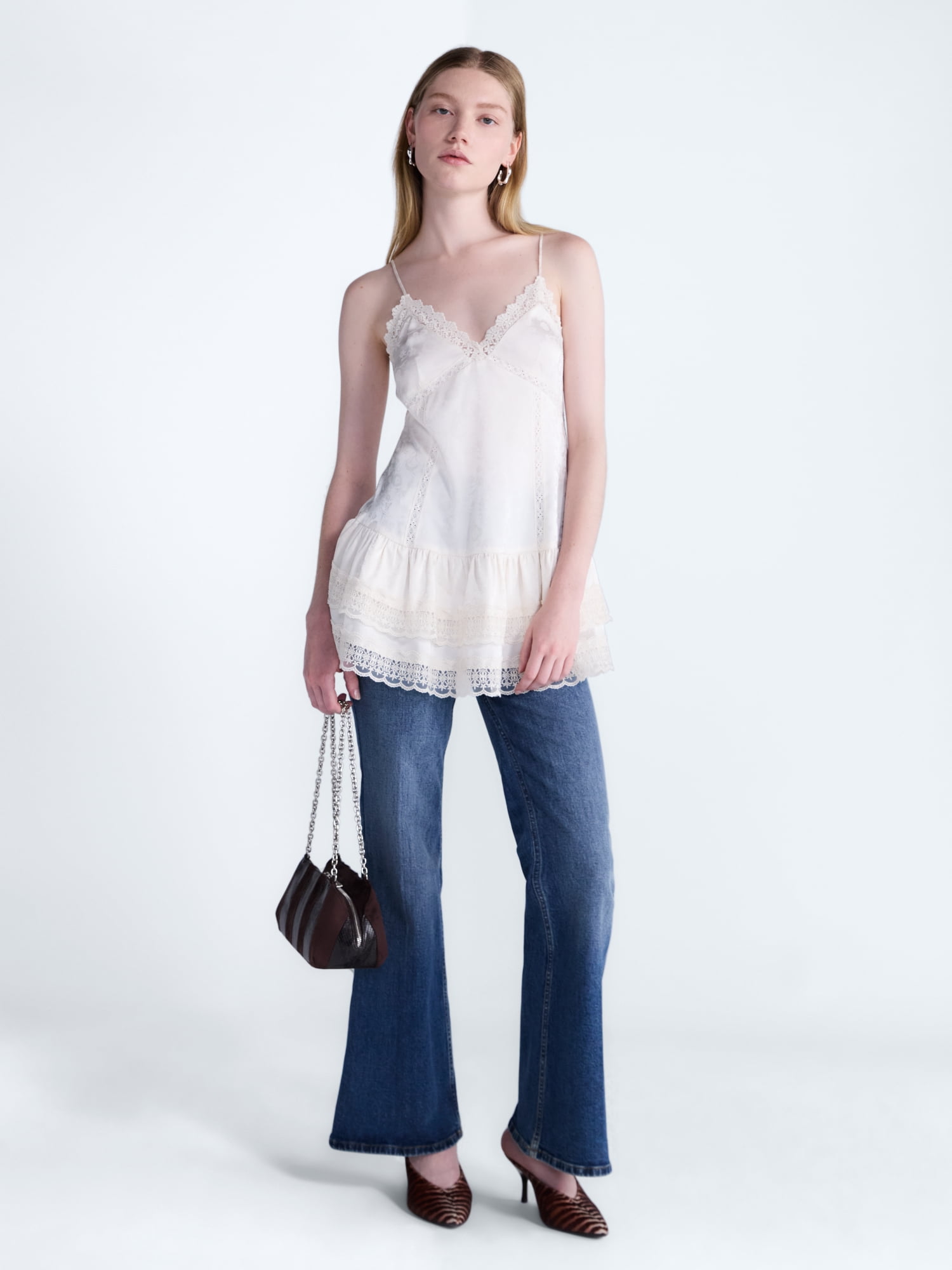 Scoop Women's and Women's Plus Tiered Lace Cami, Sizes XS-4X