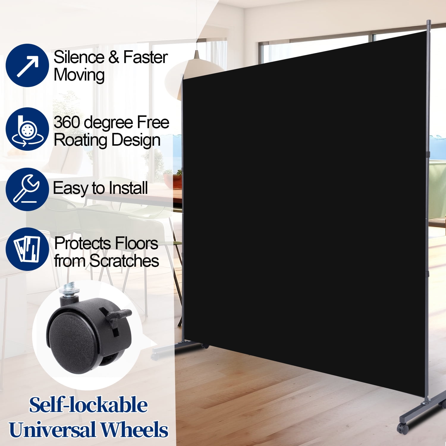 Room Divider Single Fabric Panel Privacy Screen W/Wheel, 71''X 72''Wide Portable Wall Divider for Room Separation, Upgrade Room Divider Screen 6 FT Partation Room Dividers for Home, Office, School