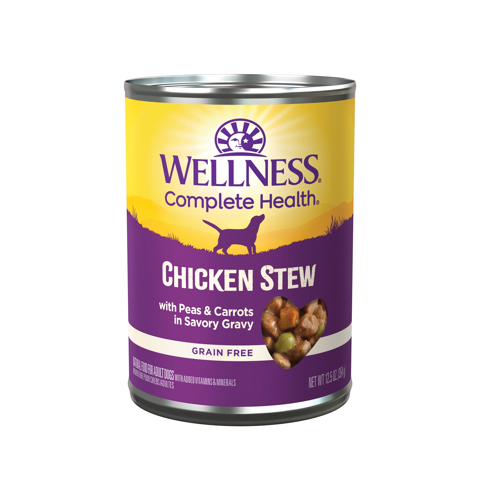 Wellness Complete Health Stew Adult Canned Wet Dog Food, Grain Free, Natural, Chicken Recipe, 12.5 oz, Pack of 12 Cans