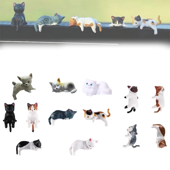 Mini Cat Desk Figurines – Set of 13 Cute Cartoon Kitty Companions, Mini Desk Cat Figurines, Mini Cat Figurines for Desk, Mini Cat Figurines for Computer, Cat Figurines for Computer Monitor