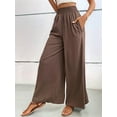 thumbnail image 4 of Women Linen Palazzo Pants Wide Leg Summer Boho High Waist Casual Lounge Pants Beach Travel Vacation Outfits Brown S, 4 of 8