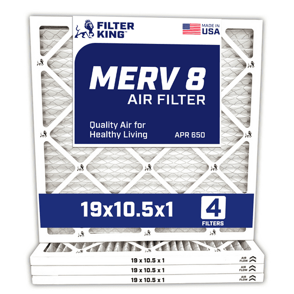 Filter King 19x10.5x1 Air Filter | 4-PACK | MERV 8 HVAC Pleated A/C Furnace Filters | MADE IN USA | Actual Size: 19 x 10.5 x .75"