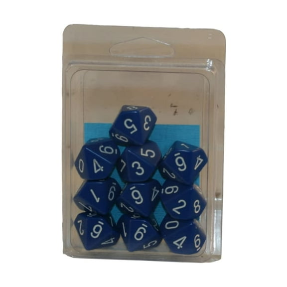Chessex Dice Sets: Opaque Blue with White - Ten Sided Die d10 Set (10)
