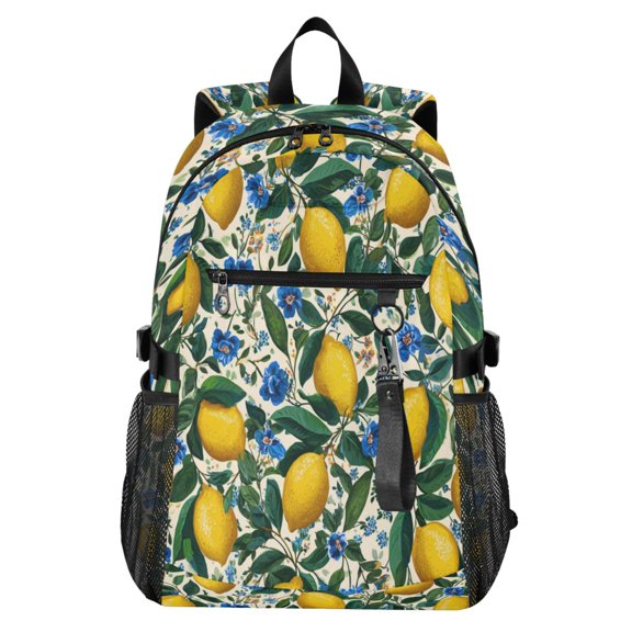 Full‑Print Casual Laptop Backpack, 20L Water‑Resistant Twill Tote Daypack with 14 Inch Computer Compartment for School Business Travel Yellow Lemon Cute