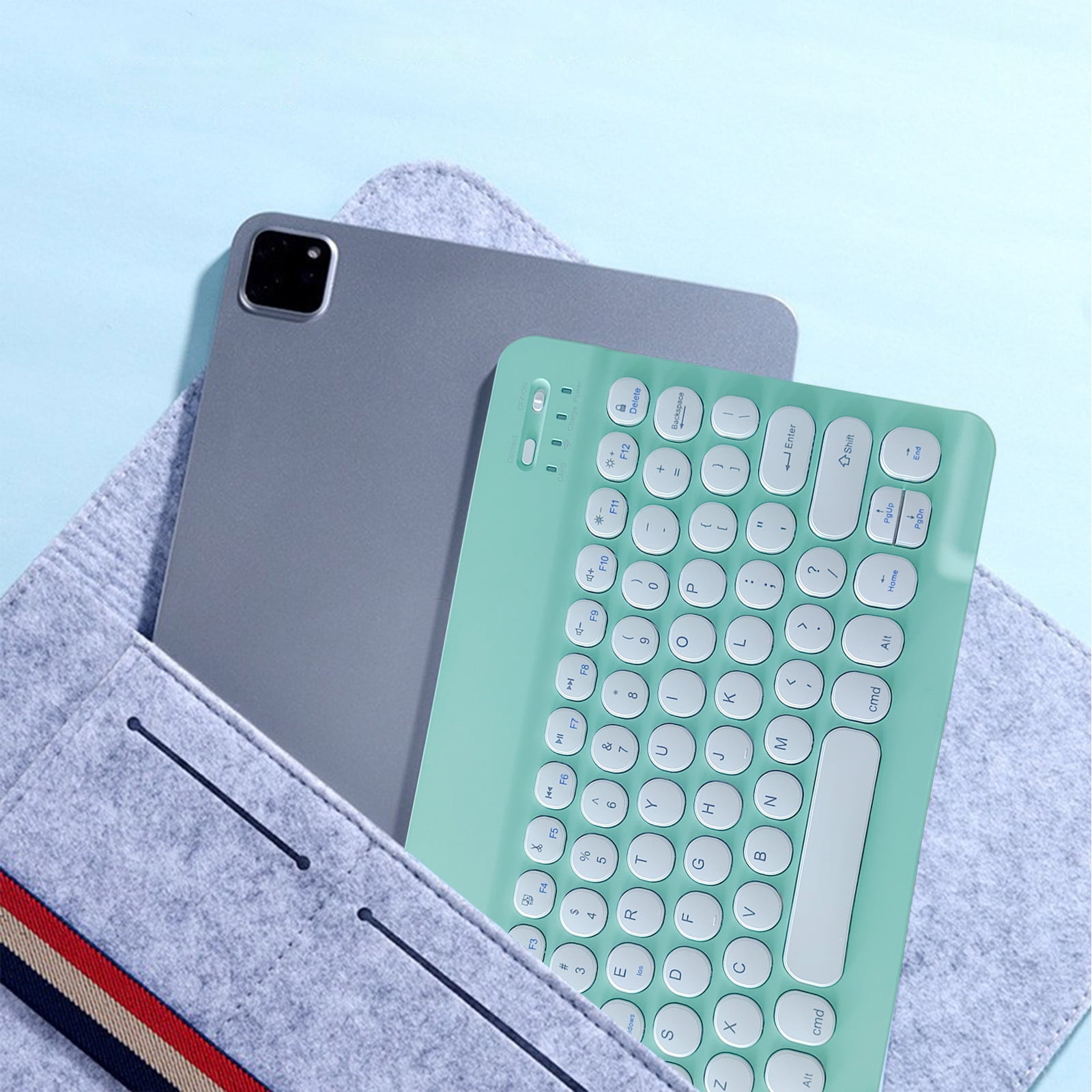 Bluetooth Keyboard, Round Keycap Color Backplane Portable Wireless Keyboard for PC Tablet, Rechargeable