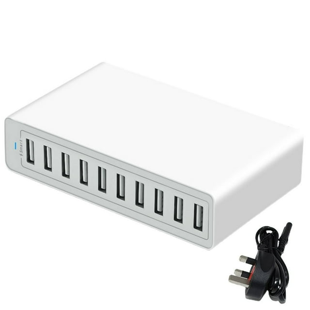 1 Set 50W Multi-port Charger with Cable Quick Charge UK Plug High-speed USB Charger for Mobile Phone