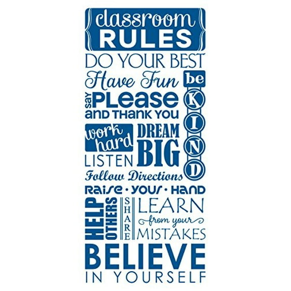 Classroom Rules Subway Art Teacher Wall Decals Letters Vinyl Stickers, 36 x 15-Inch Traffic Blue