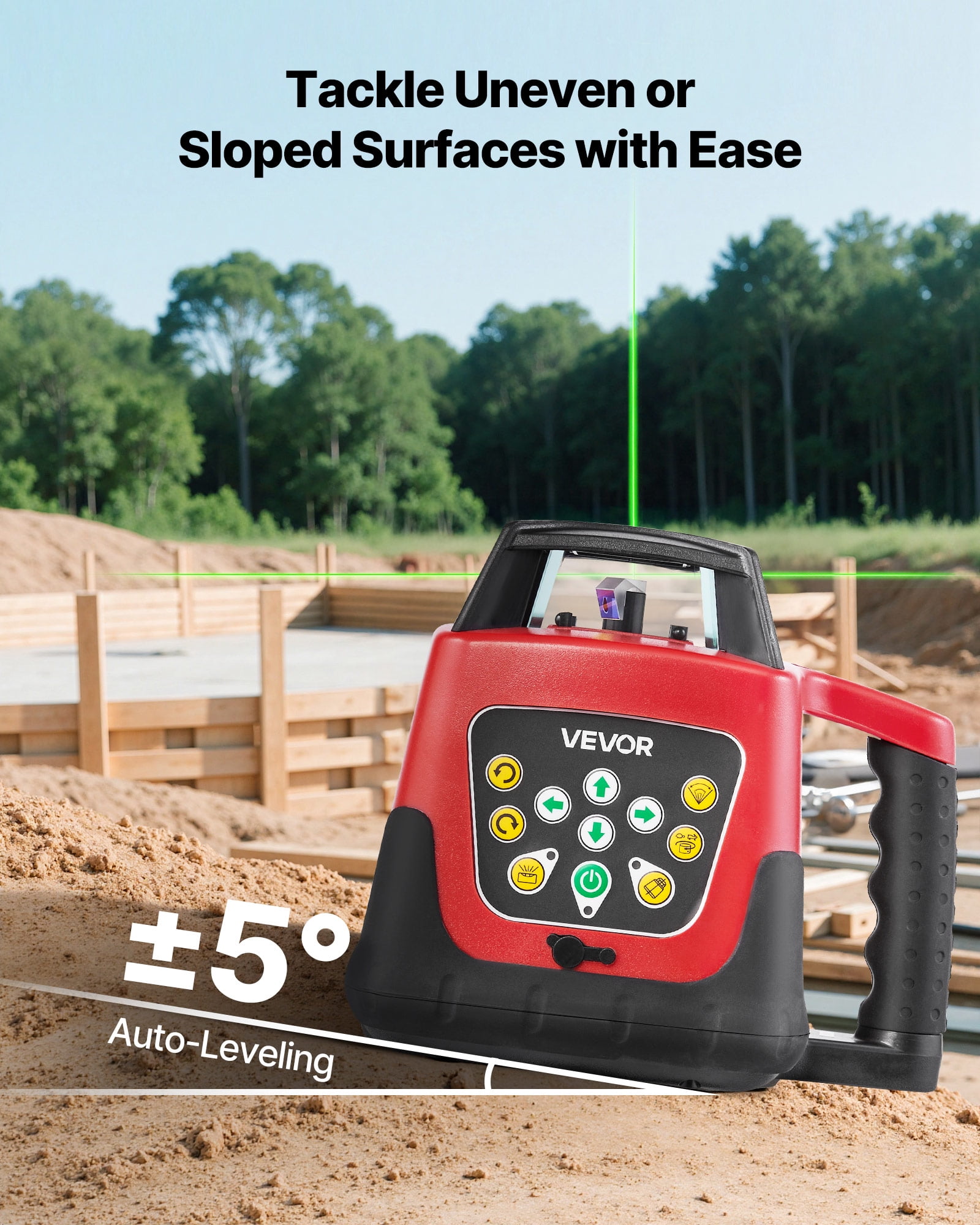 VEVOR Rotary Laser Level Kit, 2000ft 360-Degree Self Leveling Green Horizontal Laser Transit,with Tripod,Receiver,Remote Control,Scale, Toolcase,IP66 Rating Waterproof,0.80in/100ft for Construction