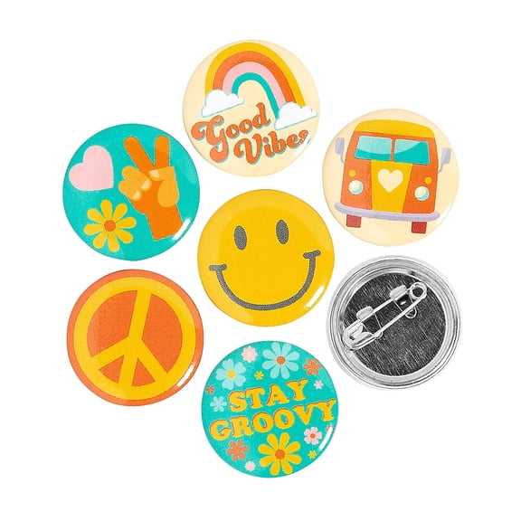 Groovy Party Mini Buttons - 48 Pieces