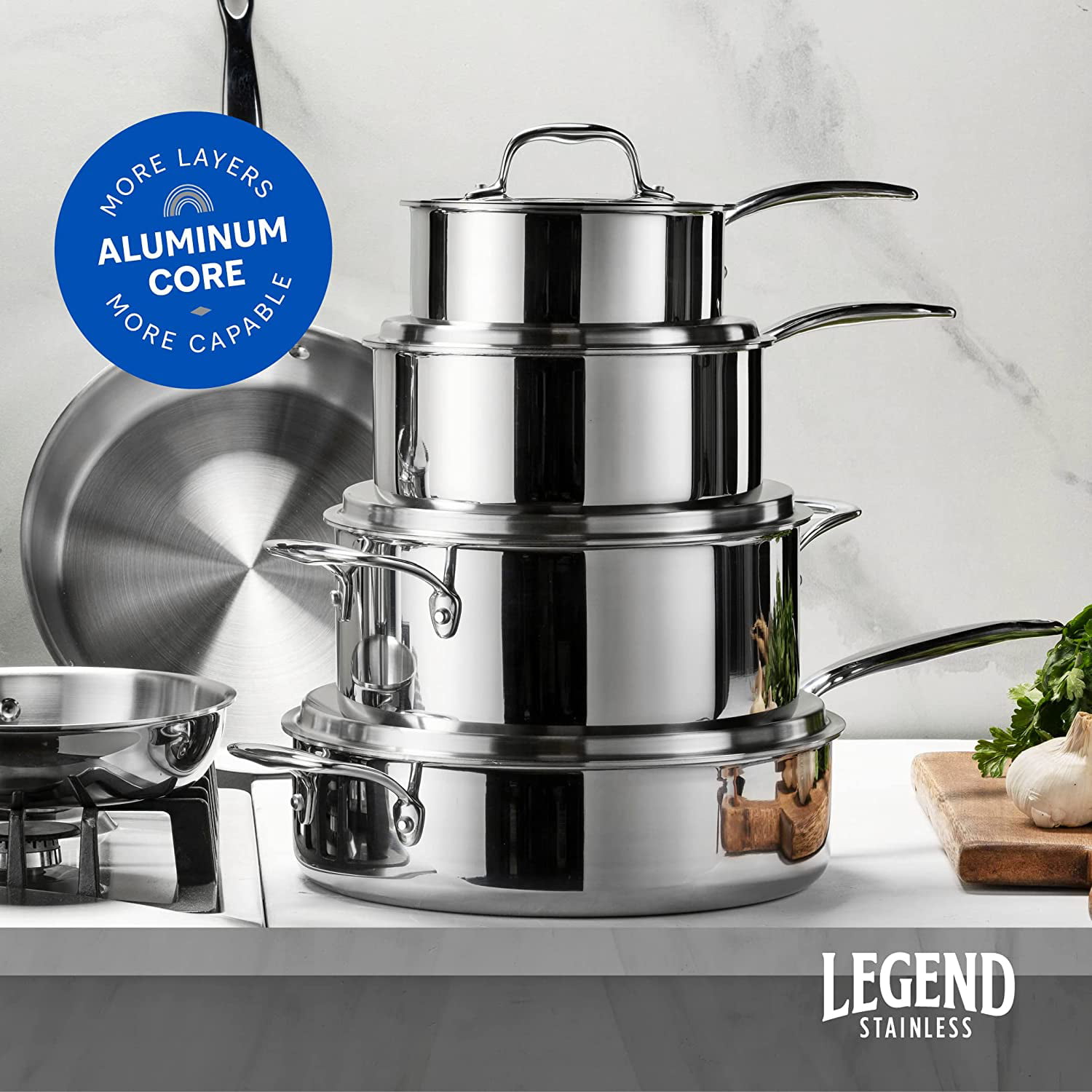  Legend 14 pc Copper Core Stainless Steel Pots & Pans Set, Pro  Quality 5-Ply Clad Cookware, Professional Chef Grade Home Cooking, All  Kitchen Induction & Oven Dishwasher Safe