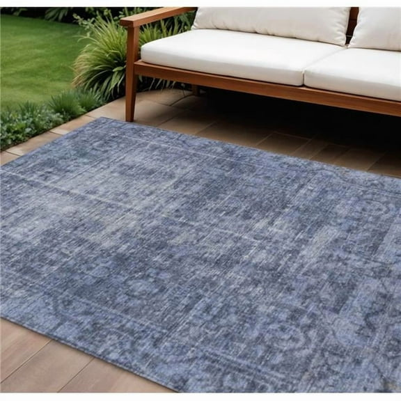 HomeRoots 607564 9 x 12 ft. Navy Blue Oriental Washable Indoor & Outdoor Rectangle Area Rug