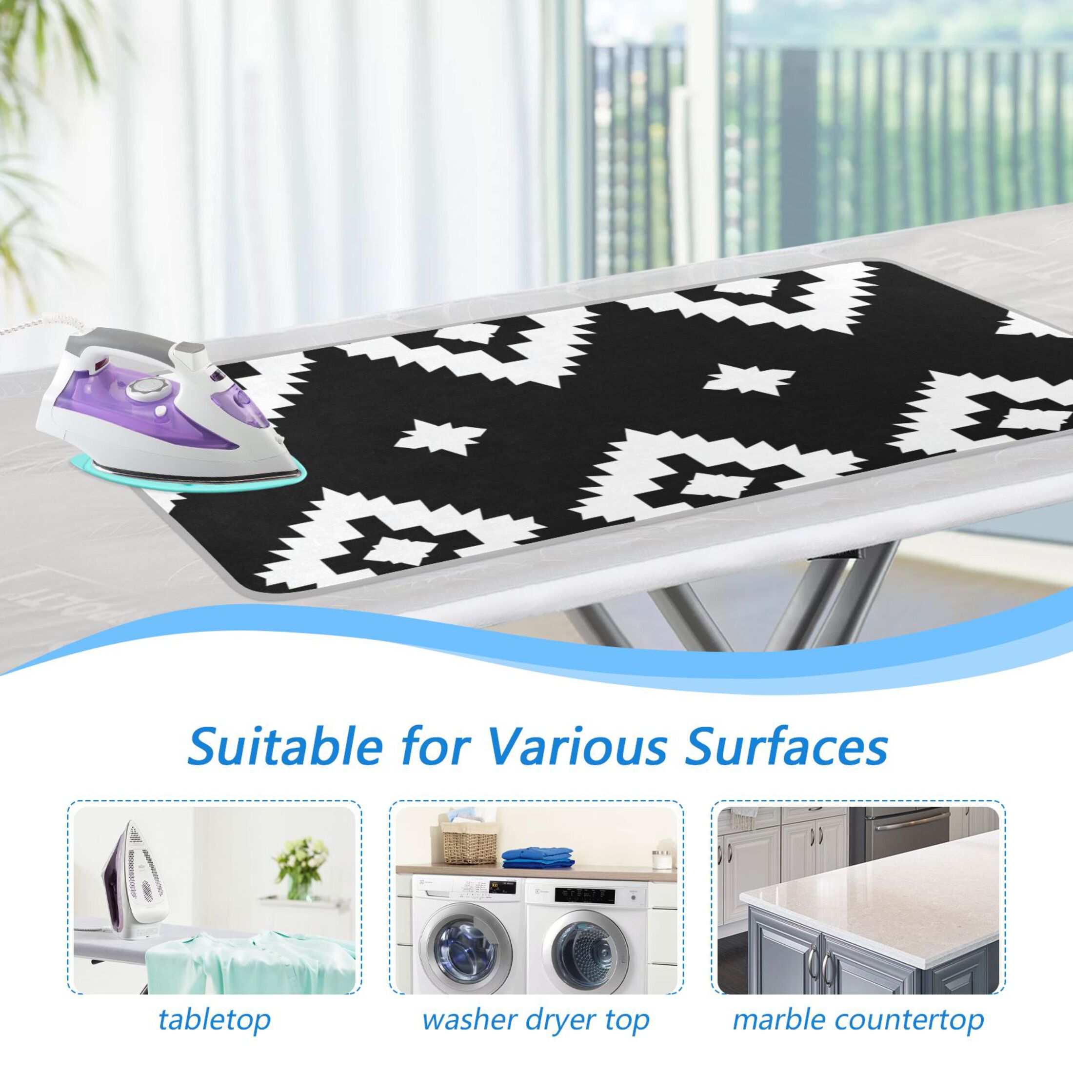 Black Regular Squares Ironing Mat Blanket Portable Travel Ironing Pad Heat Resistant Pad 47.2" x 27.6”