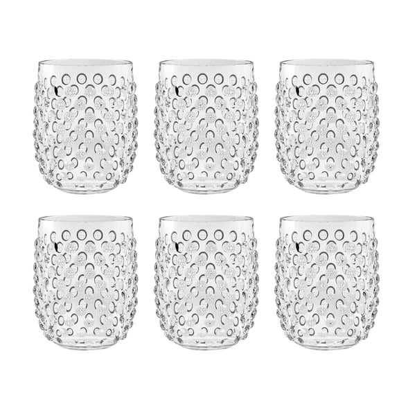 Hobnail Acrylic Stemless Wine Glass - Clear - 15 oz - Set of 6