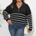 thumbnail image 3 of Gytharion Women's Quarter Zip Sweaters Loose Striped Turn Down Collar Long Sleeve Pullover Tops with Ribbed Cuffs Fashion Jumper Tops, 3 of 6