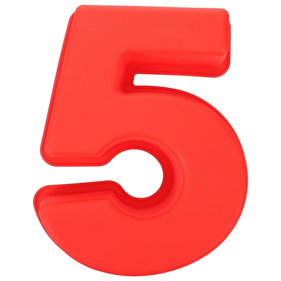 OFFIGAM Red Silicone Number 5 Cake Pan Mold Non-Stick Oven Safe Baking Tool for Home and Kitchen Use