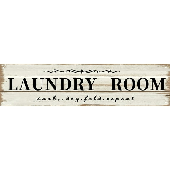 Laundry Room Decor Sign Metal Rustic Farmhouse Family Laundry Room Wall Sign Wash Dry Fold Repeat Wall Decor Prints for Home Laundry Room 4x16 in