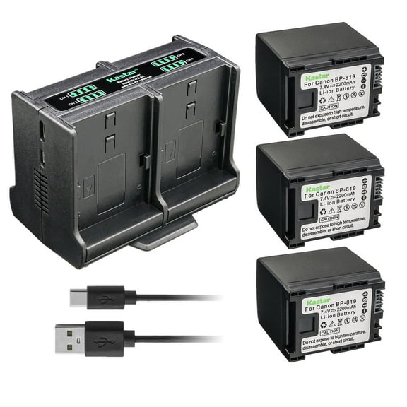 Kastar 3-Pack Battery and Quadruple Charger Compatible with Canon VIXIA HF10 VIXIA HF11, VIXIA HF20 VIXIA HF21, VIXIA HF100, VIXIA HF200, VIXIA HG30, VIXIA HG20, VIXIA HG21, VIXIA HF G10 HFG10 Camera