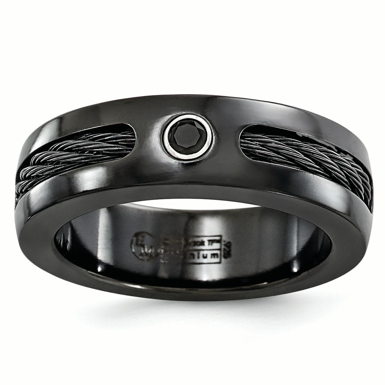 Edward Mirell Titanium Black Ti and Cable 7mm  Wedding  Band Ring All Sizes 