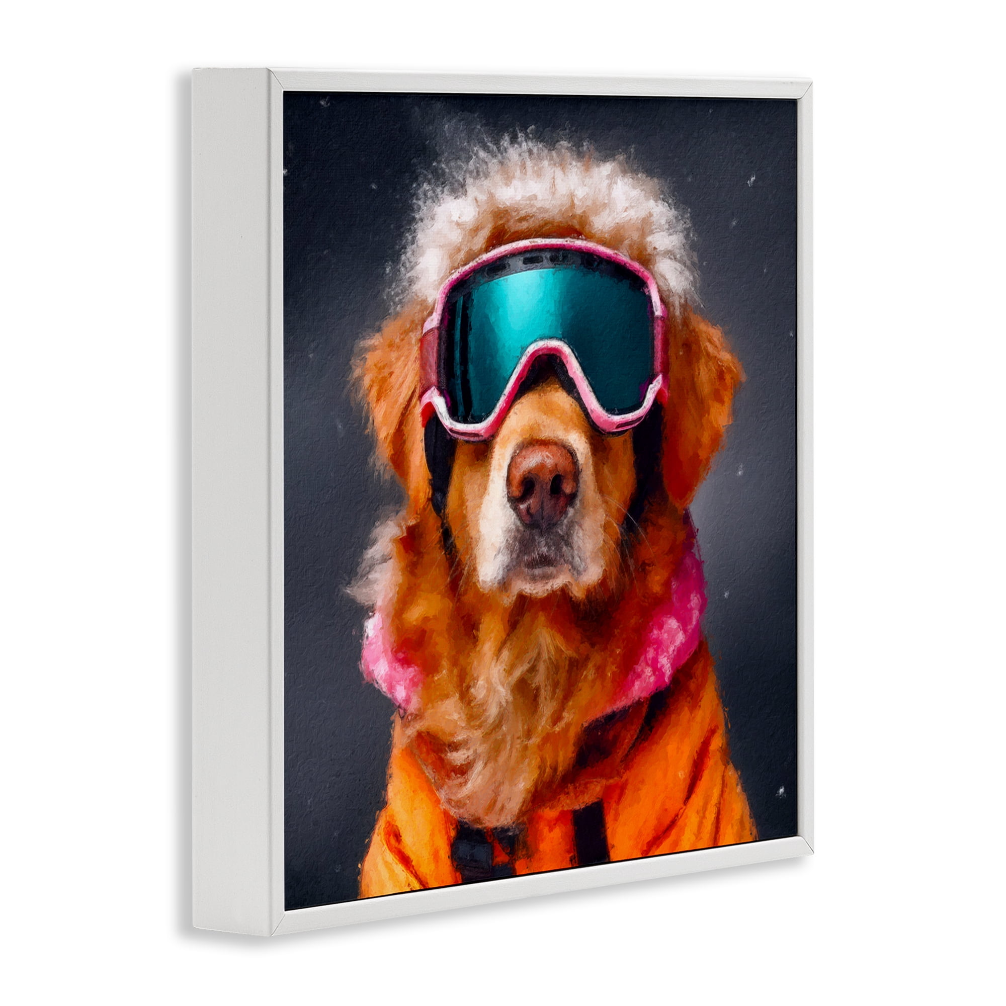 Ski Dog with Goggles White Framed Giclee Art, design by Sean Parnell