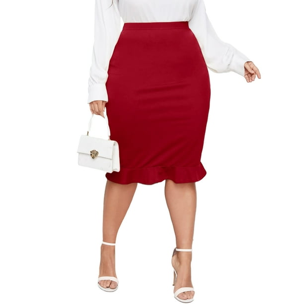 POSESHE Women's Plus Size Pencil Skirt For Work, Black Office Skirts ...