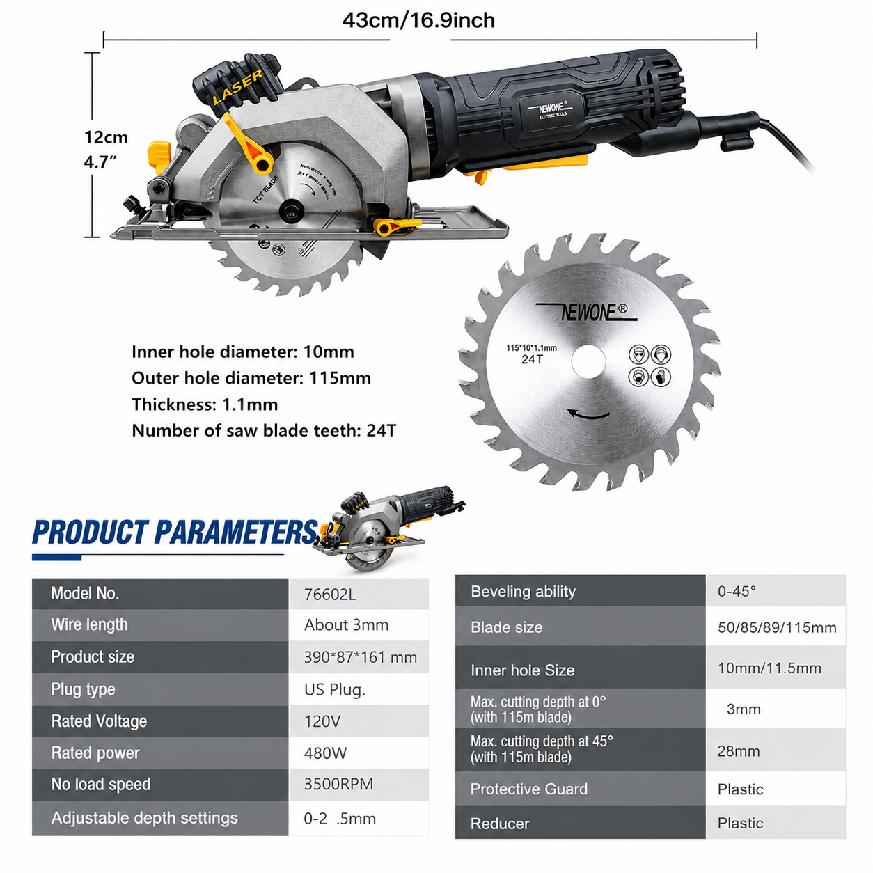 NEWONE Mini Circular Saw with Laser Guide and 6 Blades photo 4
