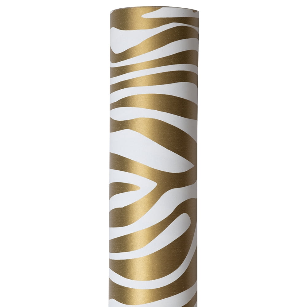 JAM Paper Gold & White Zebra Wrapping Paper, 50 Sq ft. Total, 2 per Pack