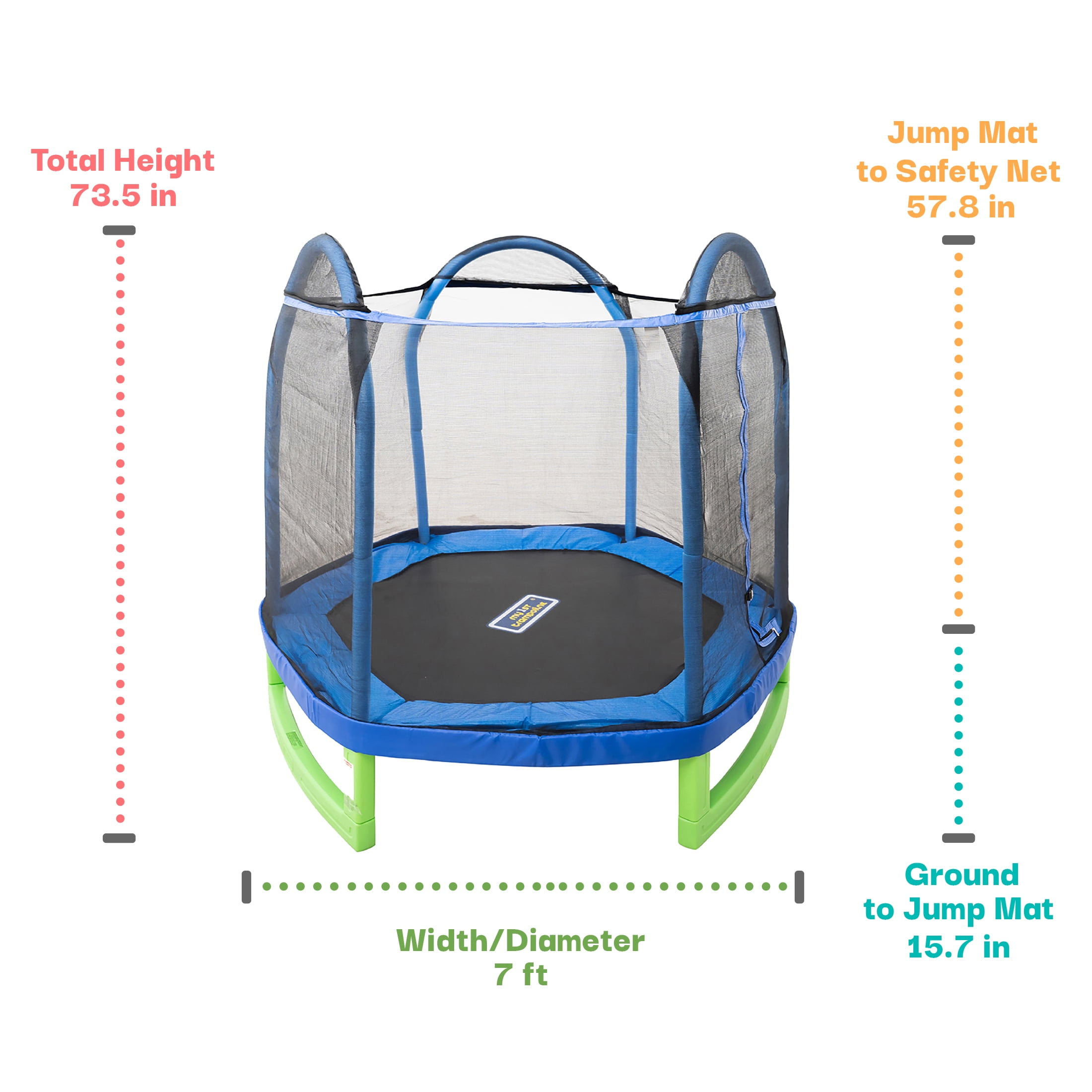 Bounce Pro 7-Foot Trampoline Hexagon for Kids (3-10), Blue/Green