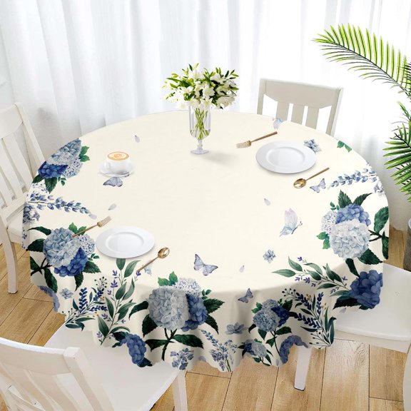 Round Table Cloths 60 Inch, Large Round Tablecloth, Hydrangea Tablecloth, Kitchen Table Cloth Round, Waterproof Wrinkle Resistant Washable Table Cover for Dining Patio Party