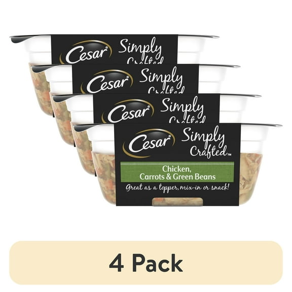 (4 pack) Cesar Simply Crafted Chicken, Carrots & Green Beans Wet Dog Food Topper Adult, 1.3 Oz