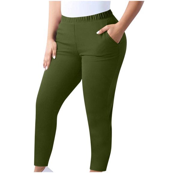 Solid Color Plus Size Women's Yoga Pants Dual Pockets Elastic Waist Full Length Comfortable for Fitness Lounge Daily Casual Trips Army Green 4XL