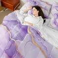 thumbnail image 4 of Feelyou Adult Chic Marble Bedding Comforter Set 7pcs, Abstract Ombre Purple Queen Bedding Sets, Fashion Marbling Theme Reversible Queen Sheet Sets, Ultra Soft Bedroom Decor, 4 of 7