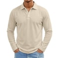 thumbnail image 3 of gzxflxpge Men Long Sleeve Golf Shirt Casual Streetwear Collared Button Up Golf Tshirts Trendy Loose Fit Solid Color Tops for Walking Beige 3XL, 3 of 8