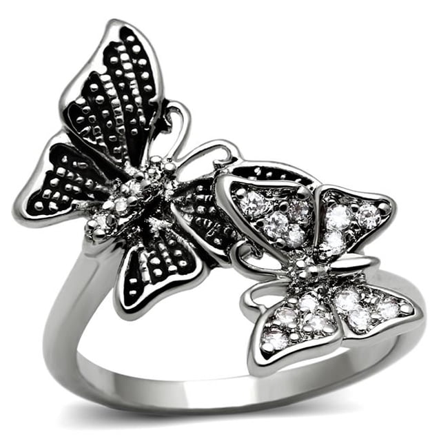 Bague pour Femmes en Acier Inoxydable Poli avec AAA Grade CZ en Transparent - Taille 5