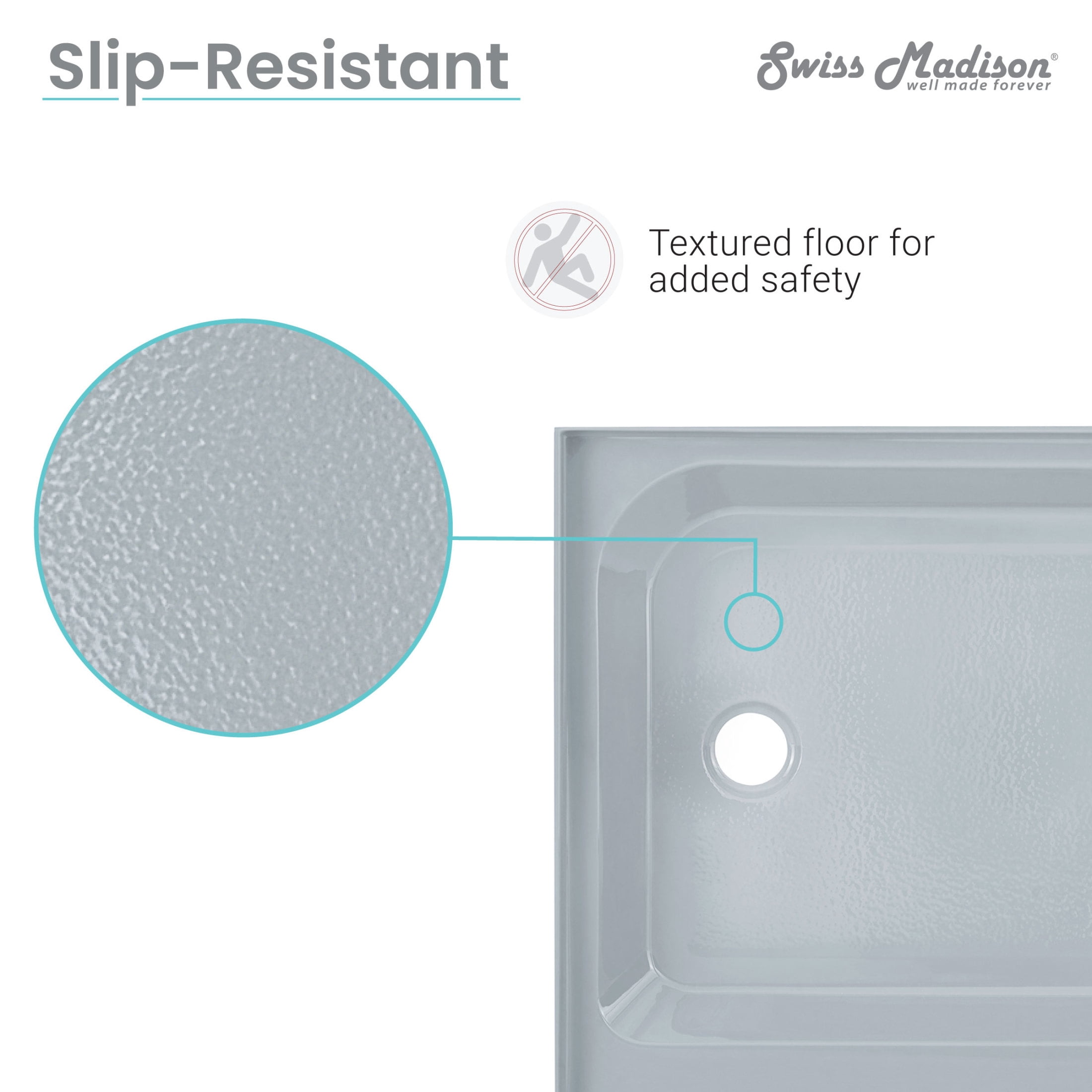 Voltaire 60" x 36" Single-Threshold, Left-Hand Drain, Shower Base in Gray