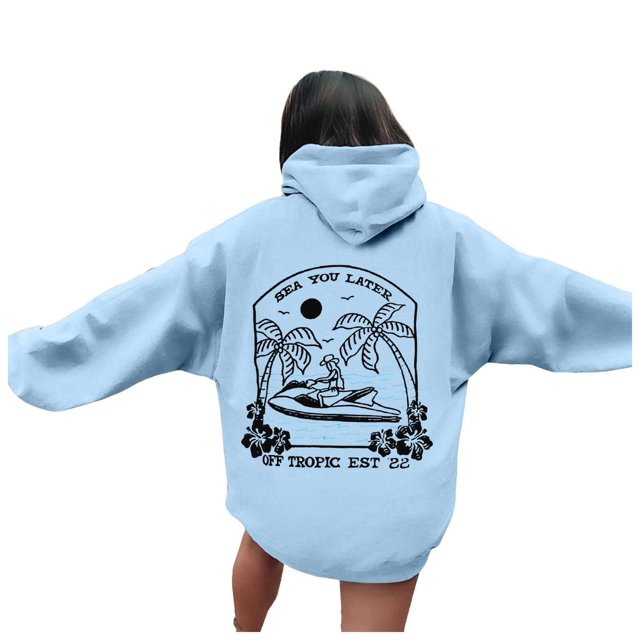 Sweat à Capuche Imprimé Lettre pour Femmes Manches Longues avec Poches
