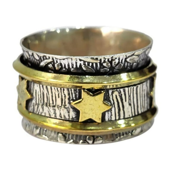 Star Spinner Band, Meditation Ring, 925 Sterling Silver Ring, Spinning Thumb Ring, Two Tone Ring, Fidget Ring, Handmade Jewelry, Christmas Oxidized, Womans Band Ring, Anxiety Ring, Mans Band Gifts