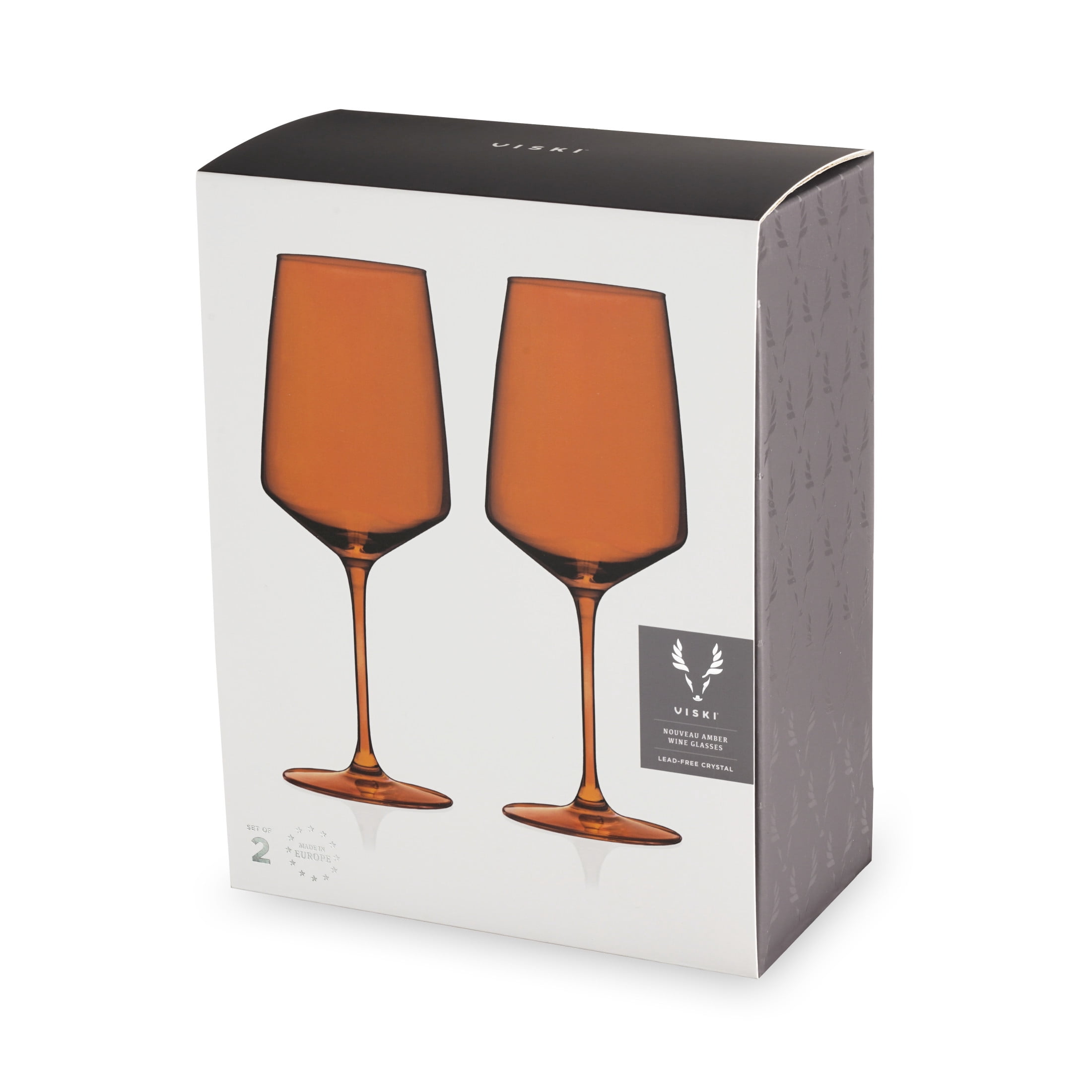 Viski Reserve Nouveau Amber Colored Drinking Glasses - Crystal Wine Glasses Colorful Glassware - 22oz Long Stem Wine Glasses Set of 2