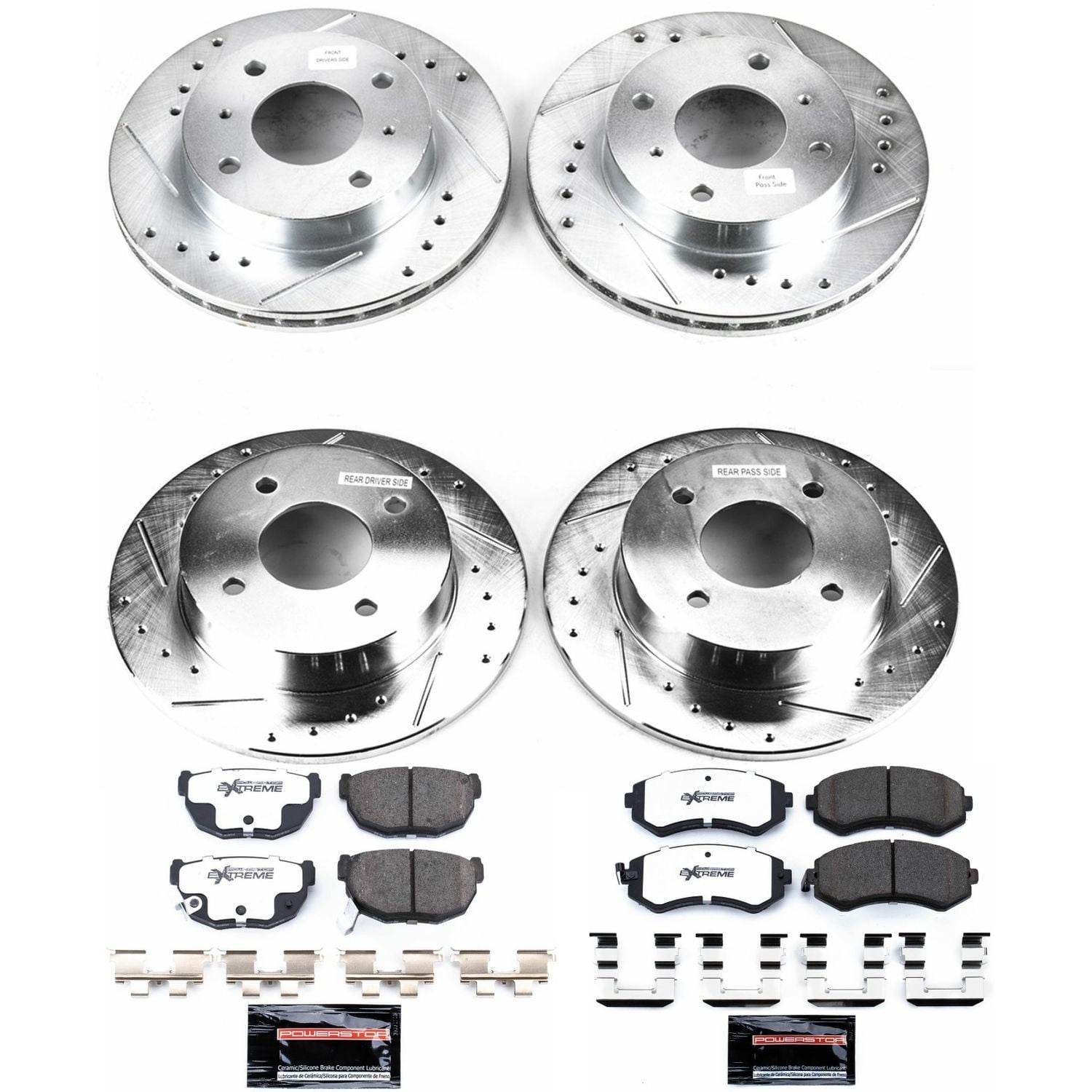 PowerStop Front and Rear Z26 Street Warrior Carbon-Fiber Ceramic Brake Pad and Drilled and Slotted Rotor Kit Fits: NISSAN Select Models K655-26