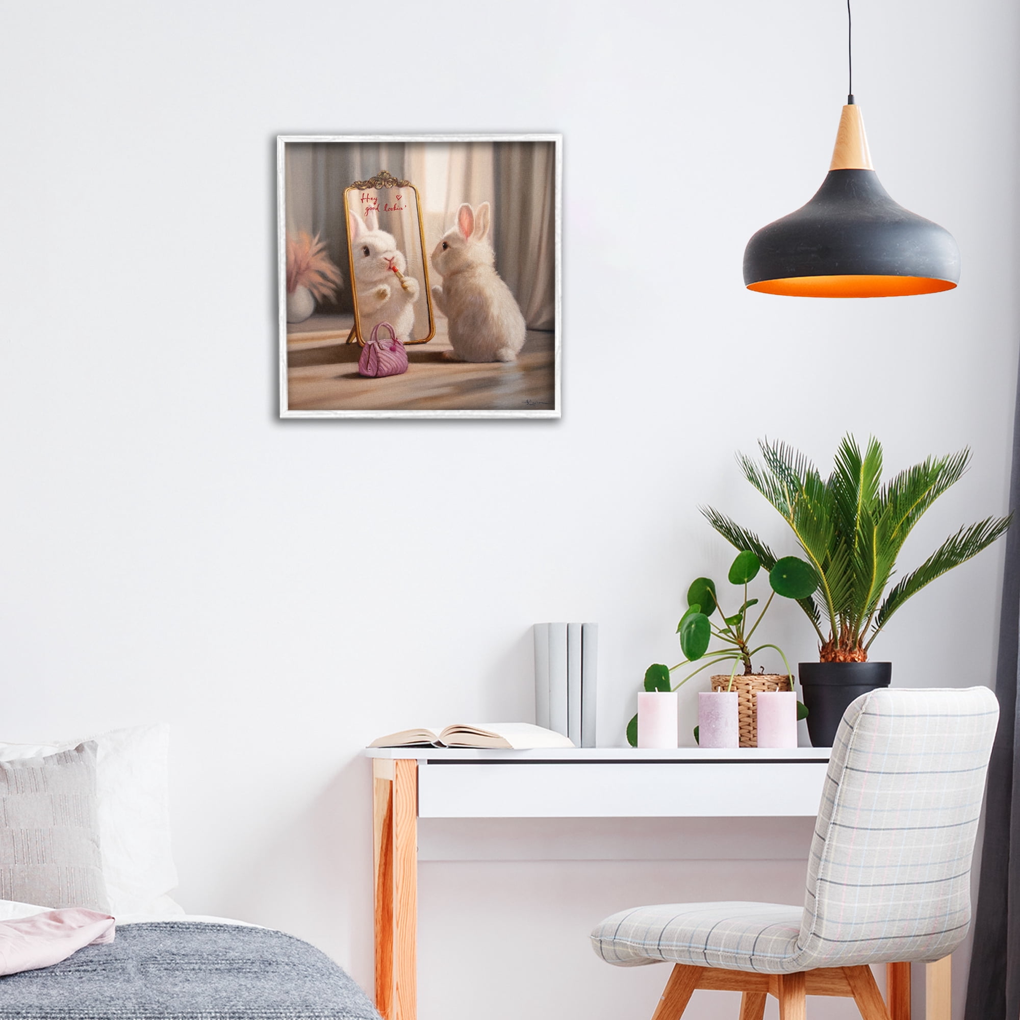 Stupell Industries Final Touch Makeup Bunny White Framed Giclee Art, design by Lucia Heffernan
