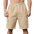 thumbnail image 3 of Lmnyox Mens Cargo Shorts Plain Casual Drawstring Waist Sweat Shorts Breathable Workout Knee Length Shorts with Pocket, 3 of 9