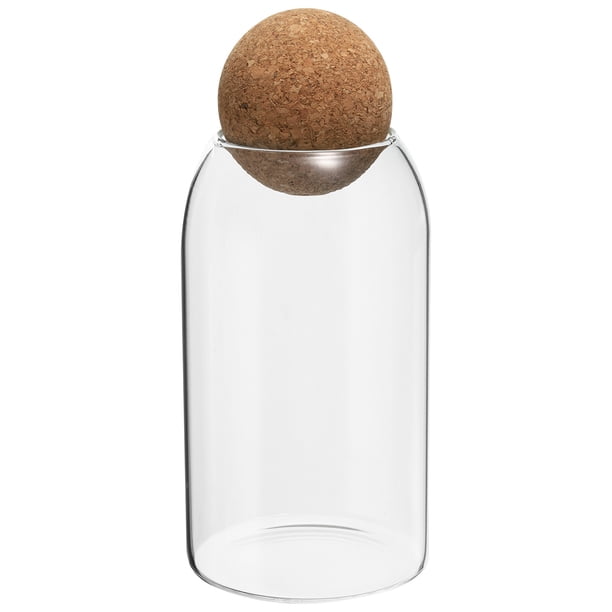 Contenedor de Almacenamiento de Vidrio Uxcell de 40oz con Tapón de Corcho Esférico Tarro de Vidrio de Cocina Tarros de Dulces Frascos Decorativos de Vidrio (20x9cm)