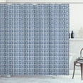 thumbnail image 1 of Tie Dye Shower Curtain, Squares with Stripes in Hand Drawn Style Hippie Geometrical Grid Tile, Fabric Bathroom Set with Hooks, 69W X 70L Inches, Navy Blue and Cream, by Ambesonne, 1 of 3