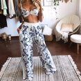 thumbnail image 1 of Kmbangi Women Casual Two-piece Clothes Set, White Butterfly Printed Pattern Tops + Long Pants, 1 of 10