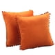 thumbnail image 1 of Paquete de 2 fundas de almohada decorativas de terciopelo con pompones, suaves y lisas, cuadradas, para decoración de cojines, color naranja, 20 x 20 pulgadas, 1 of 6