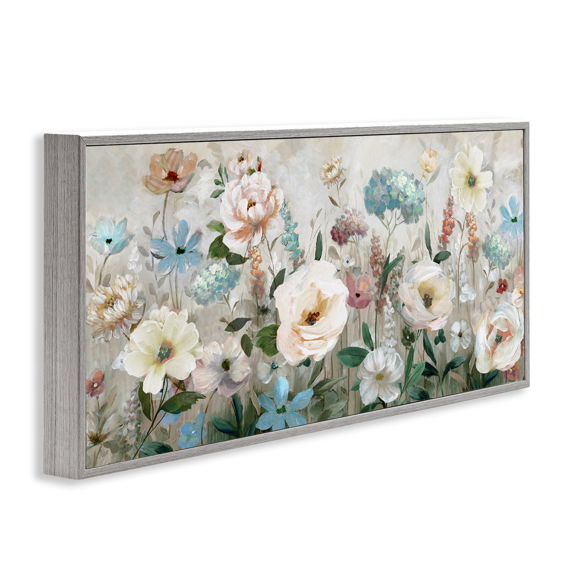 Stupell Industries Pastel Garden of Peonies Gray Framed Giclee Art, design by Nan