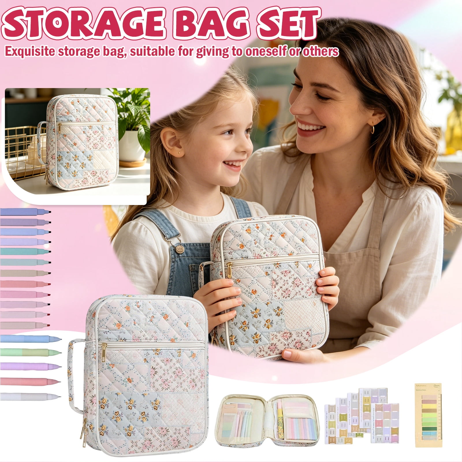 Multifunctional Stationery Organizer Bag, Large-Capacity Multi-Compartment Pencil Pouch, Portable Handheld Pen Bag for Pens, Markers, Stickers, Tape and Journaling Supplies
