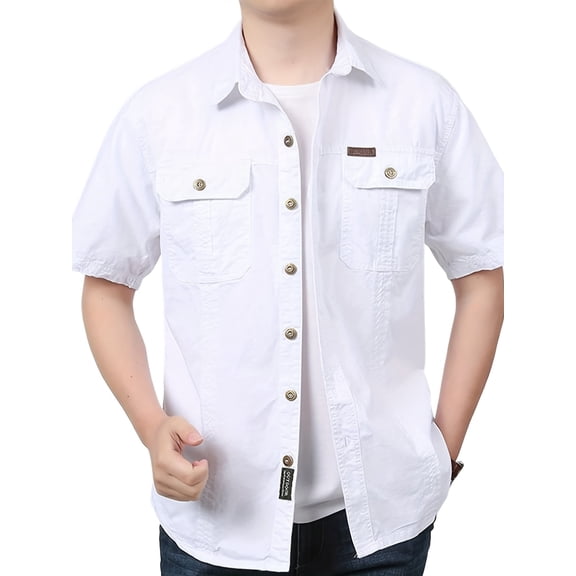Fredd Marshall Men's 100% Cotton Short Sleeve Hiking Shirt with Pockets